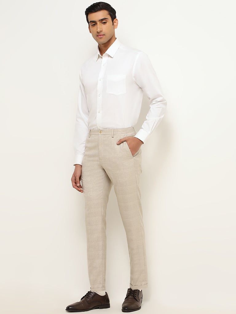 Buy WES Formals Solid Light Grey Slim Fit Trousers from Westside